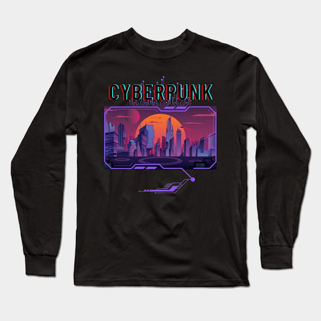 Cyberpunk City Long Sleeve T-Shirt by Ericnaitor